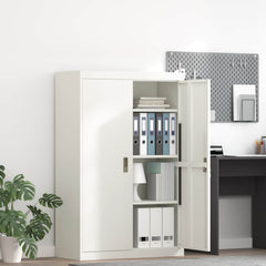 Storage Cabinet Steel Width 90 cm White 140 cm