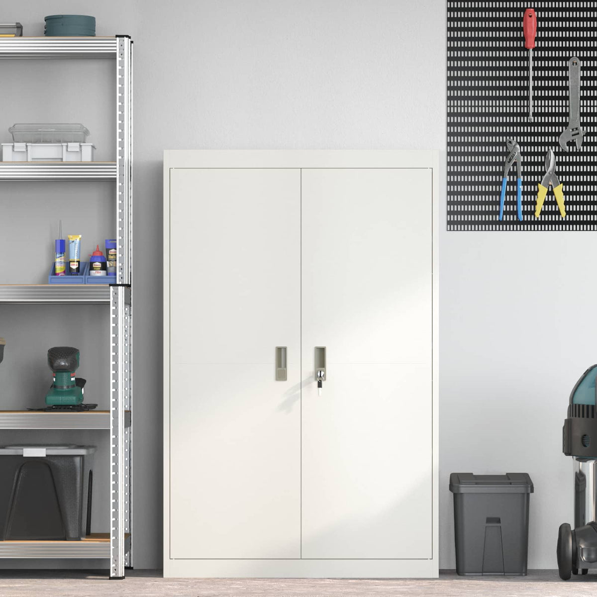 Storage Cabinet Steel Width 90 cm White 140 cm