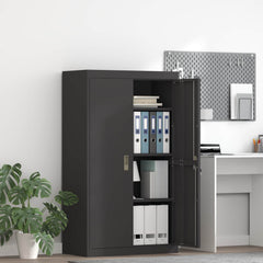 Storage Cabinet Steel Width 80 cm Black 140 cm