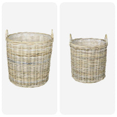 Planter Basket GENDT 2 pcs Natural Kubu Rattan Grey