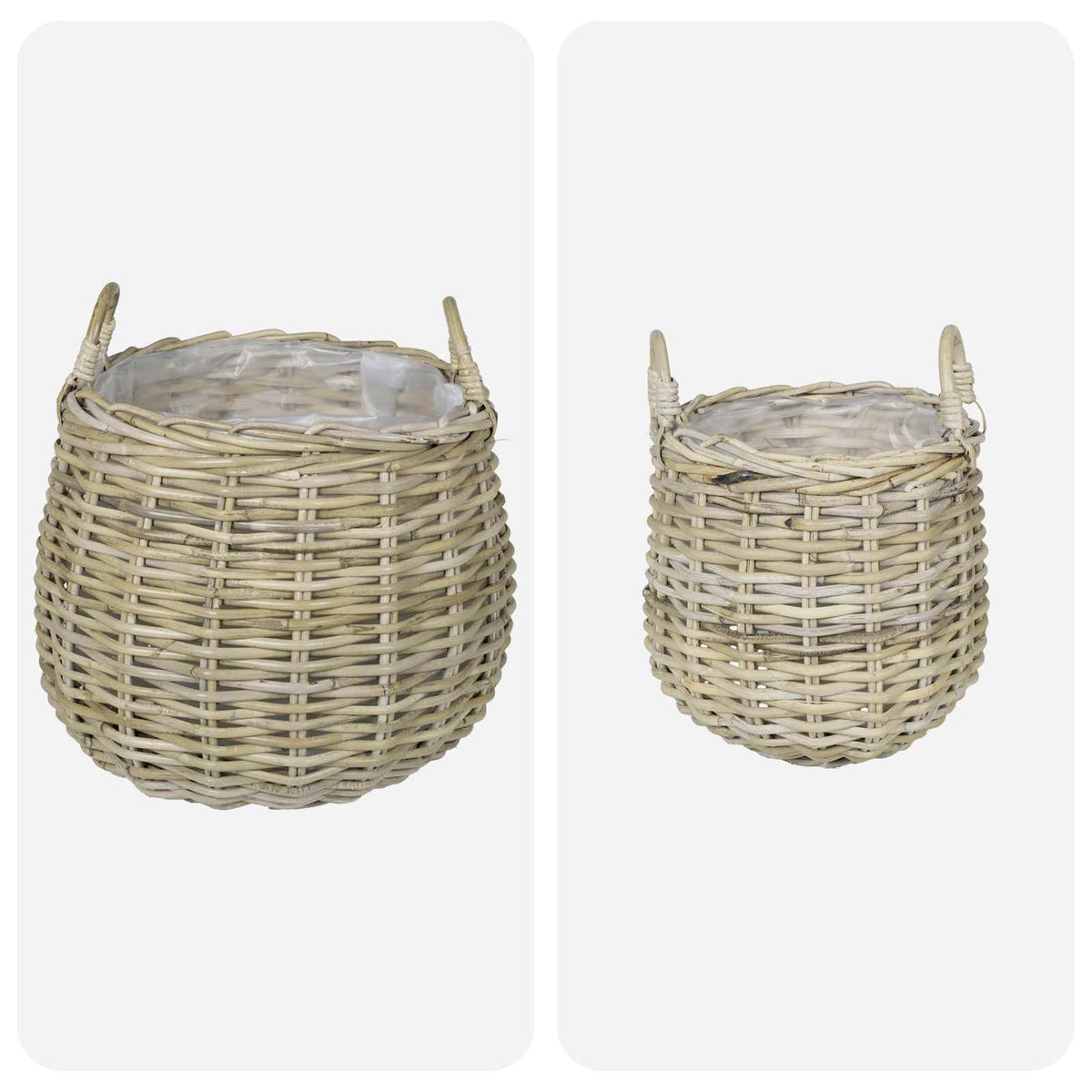 Planter Basket GENDT 2 pcs Natural Kubu Rattan Grey