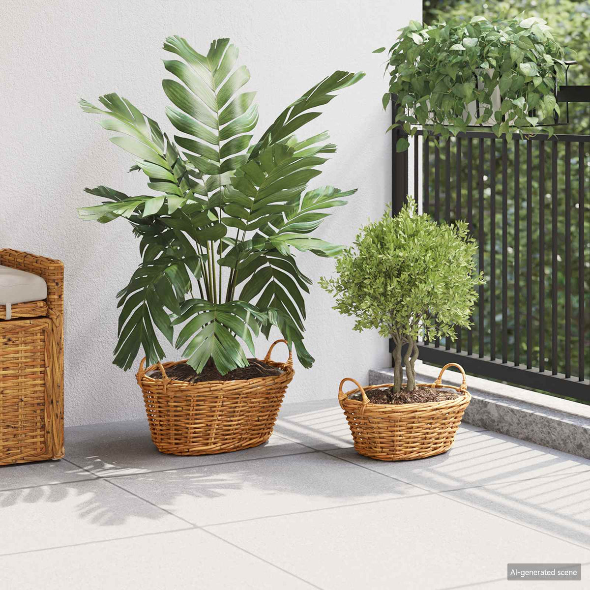 Planter Basket GENDT 2 pcs Natural Kubu Rattan Brown