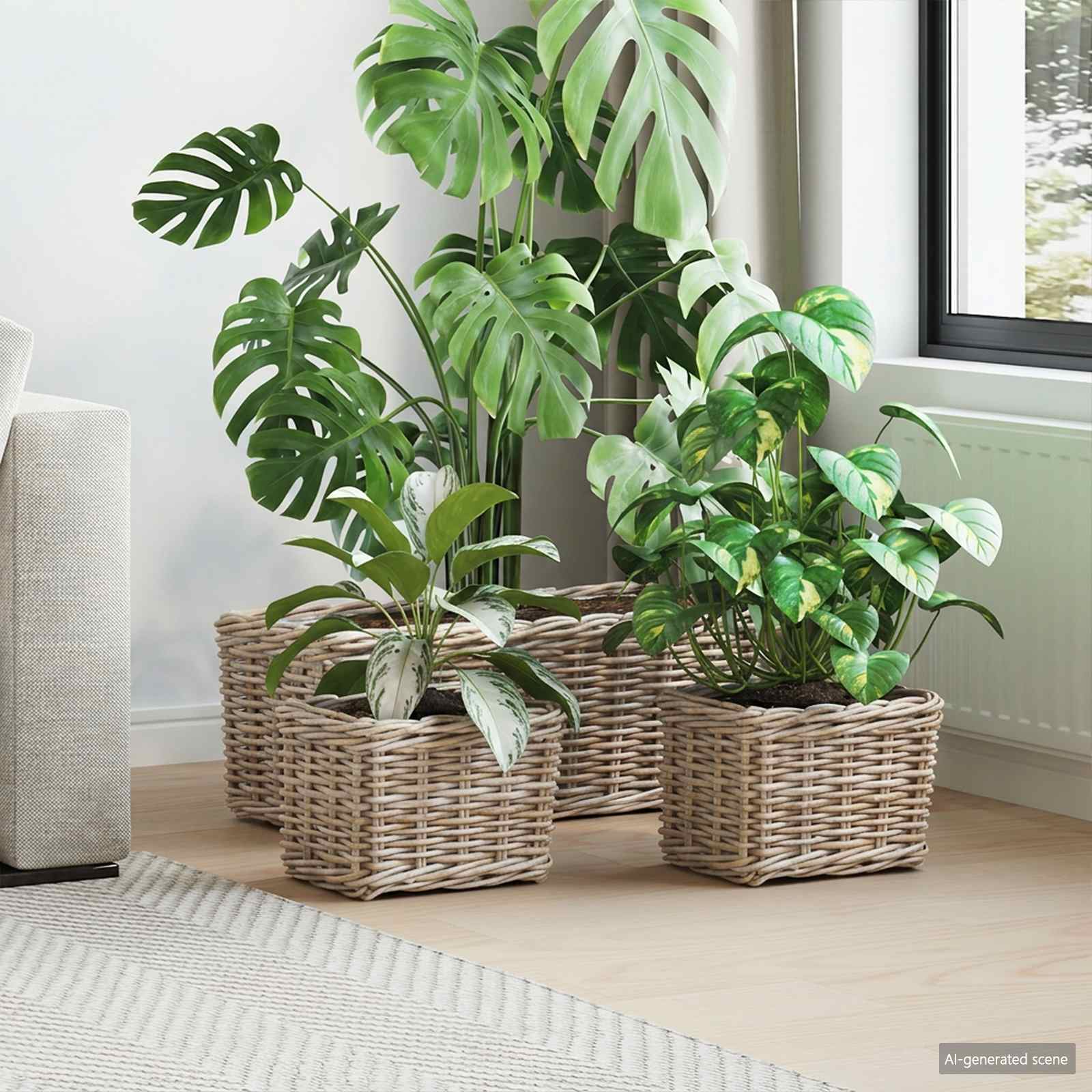 vidaXL Planter Basket GENDT 3 pcs Natural Grey Kubu Rattan 1