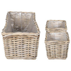 vidaXL Planter Basket GENDT 3 pcs Natural Grey Kubu Rattan 5