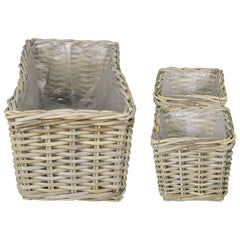 Planter Basket GENDT 3 pcs Natural Kubu Rattan Grey