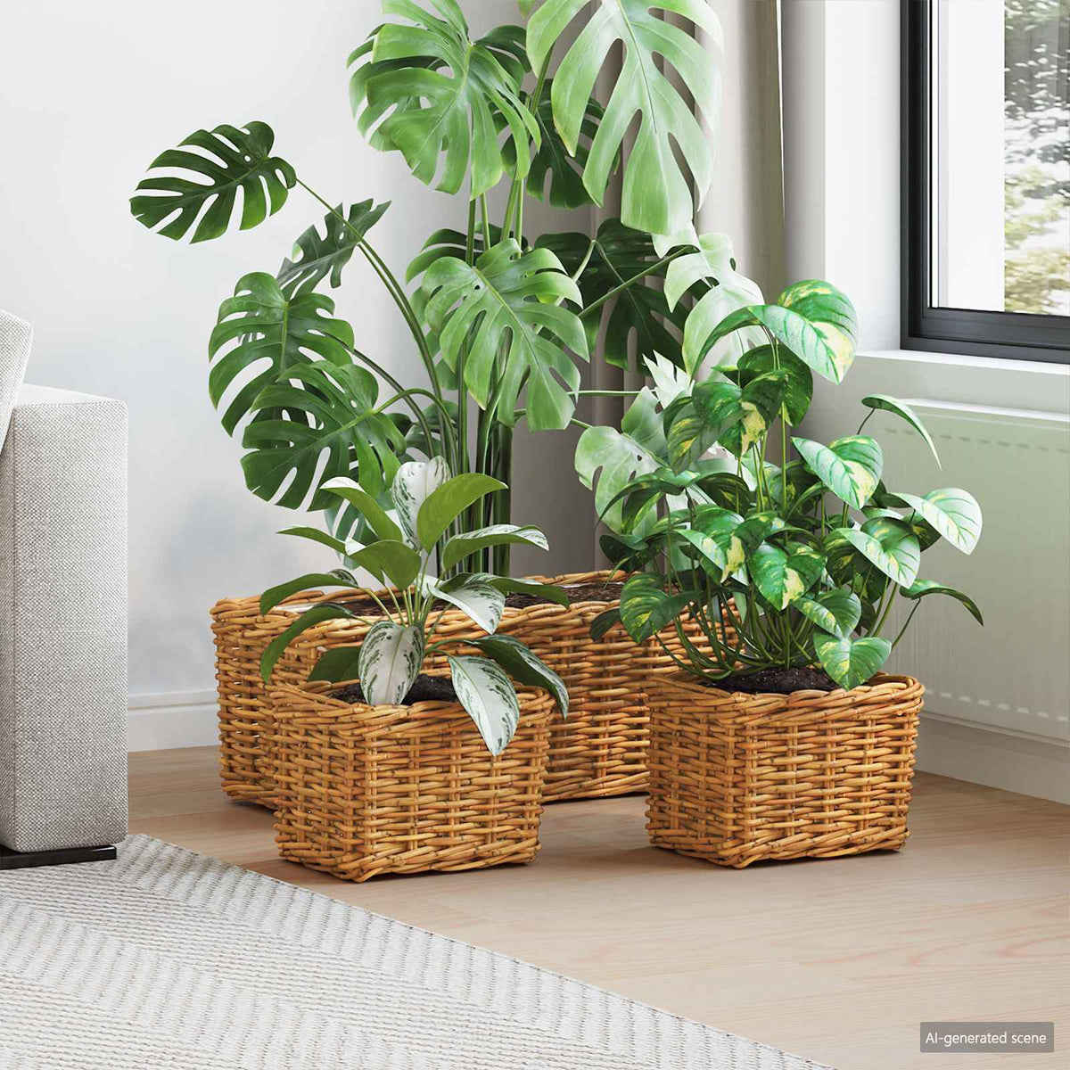 Planter Basket GENDT 3 pcs Natural Kubu Rattan Brown