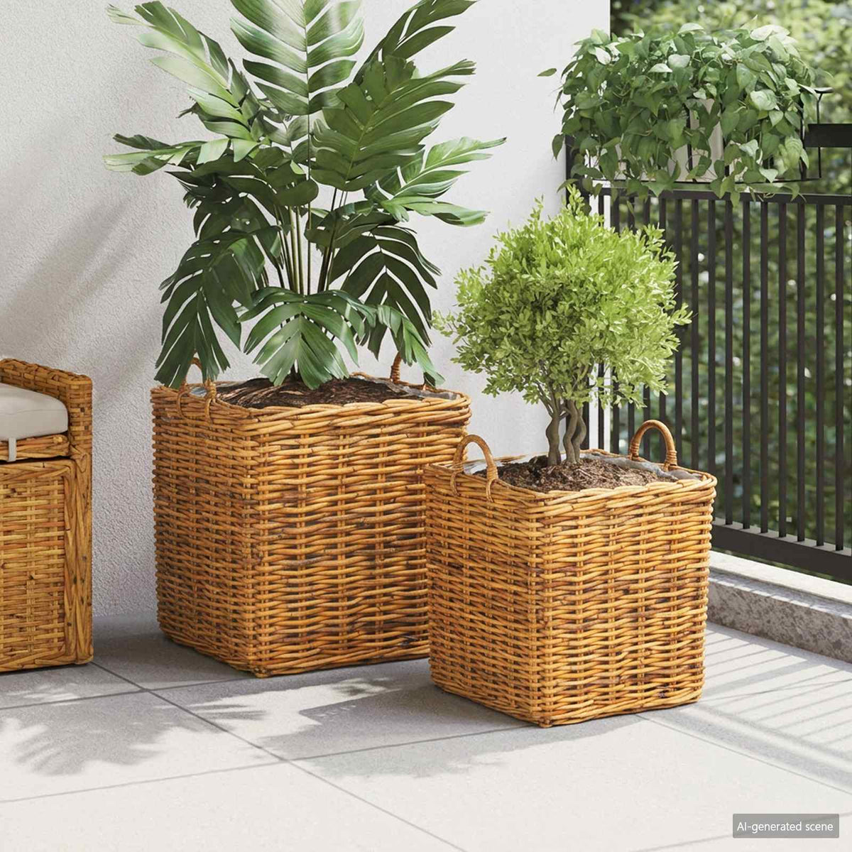 Planter Basket GENDT 2 pcs Natural Kubu Rattan Brown