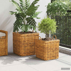 Planter Basket GENDT 2 pcs Natural Kubu Rattan Brown