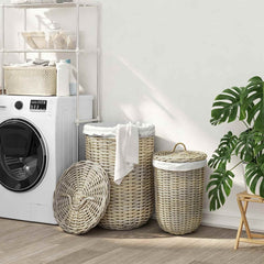 Laundry Basket with Lid GENDT 2 pcs Natural Kubu Rattan Grey