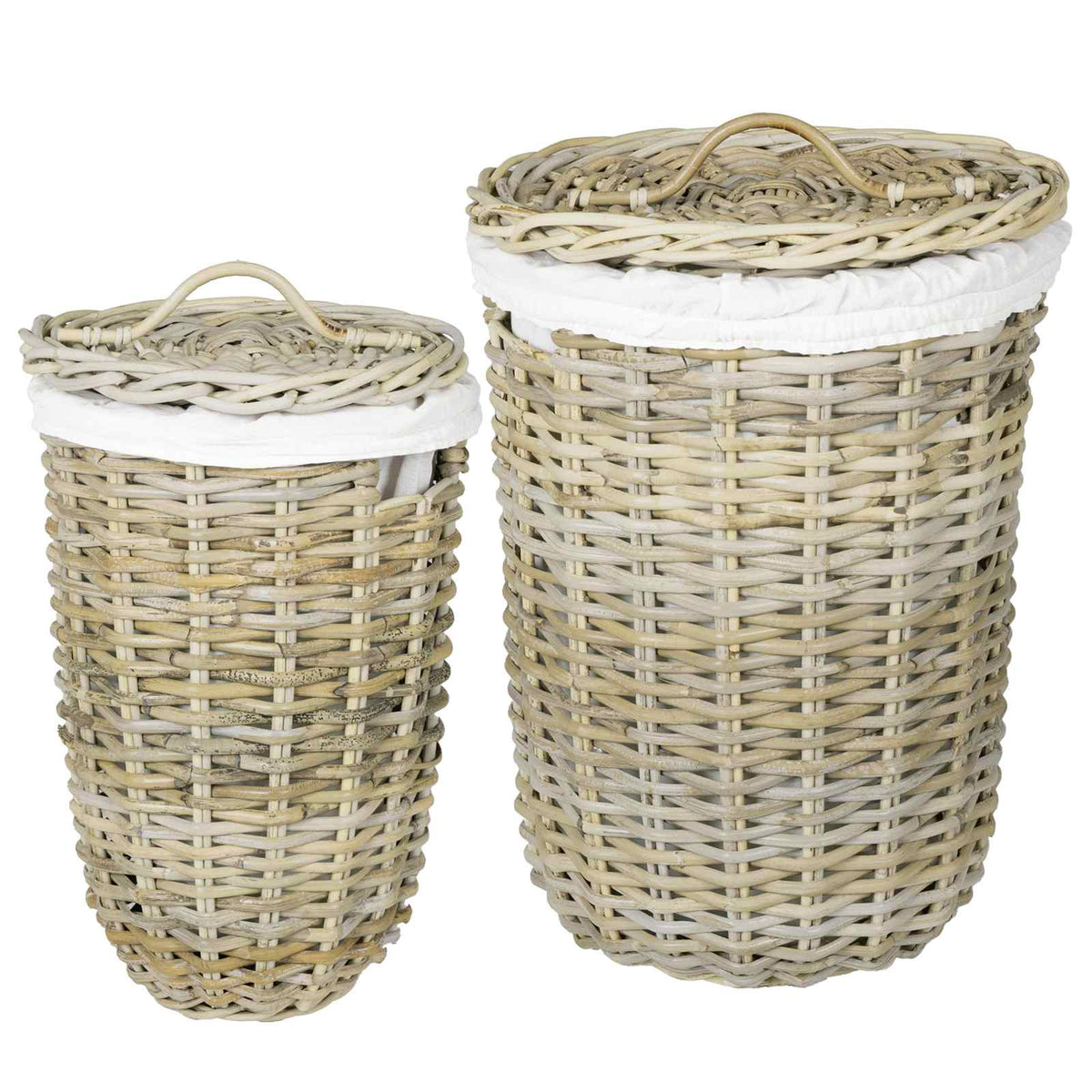 Laundry Basket with Lid GENDT 2 pcs Natural Kubu Rattan Grey