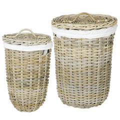 Laundry Basket with Lid GENDT 2 pcs Natural Kubu Rattan Grey