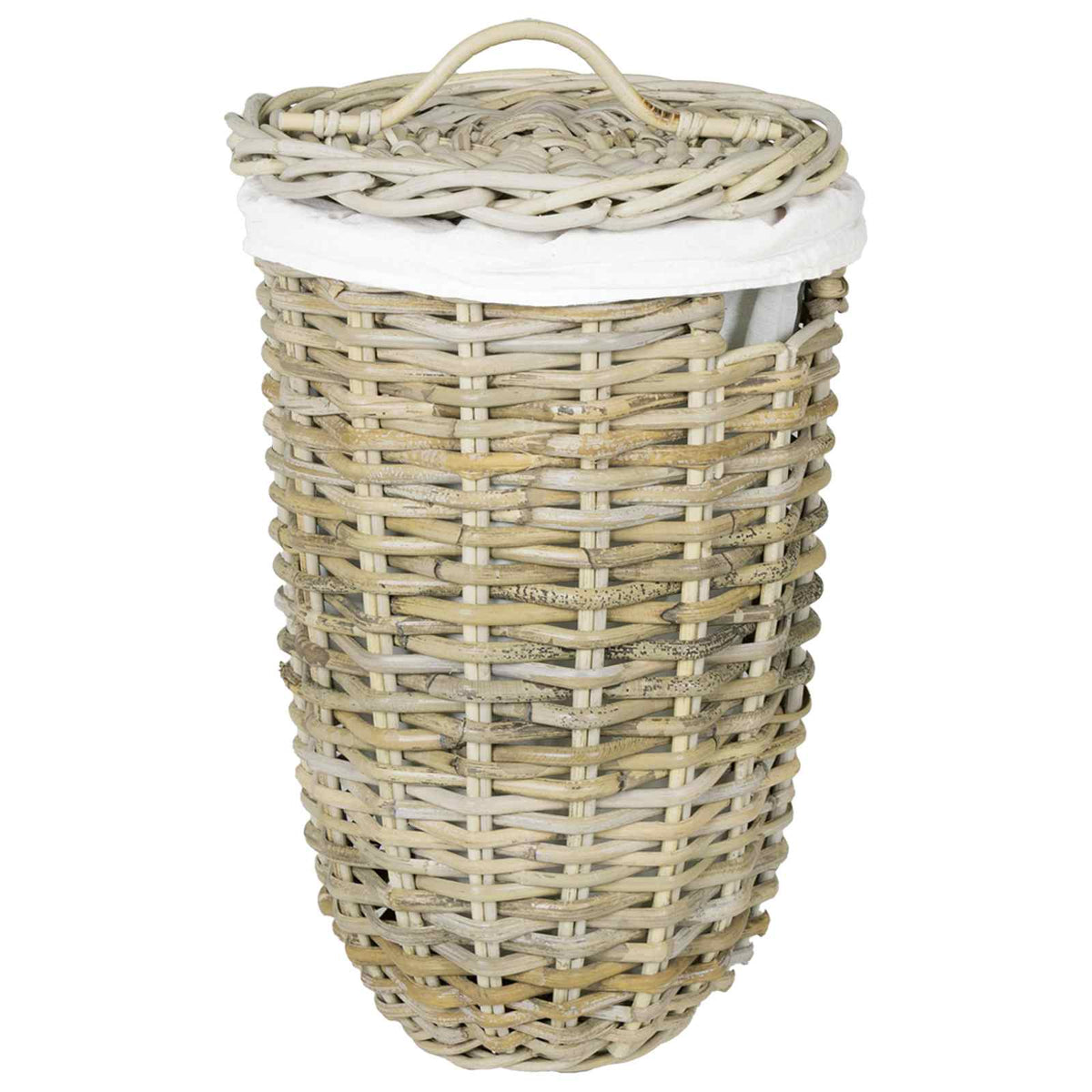 Laundry Basket with Lid GENDT 2 pcs Natural Kubu Rattan Grey