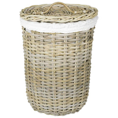 Laundry Basket with Lid GENDT 2 pcs Natural Kubu Rattan Grey