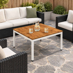 Coffee Table NAARDEN Natural and white 80 cm 80.5 cm