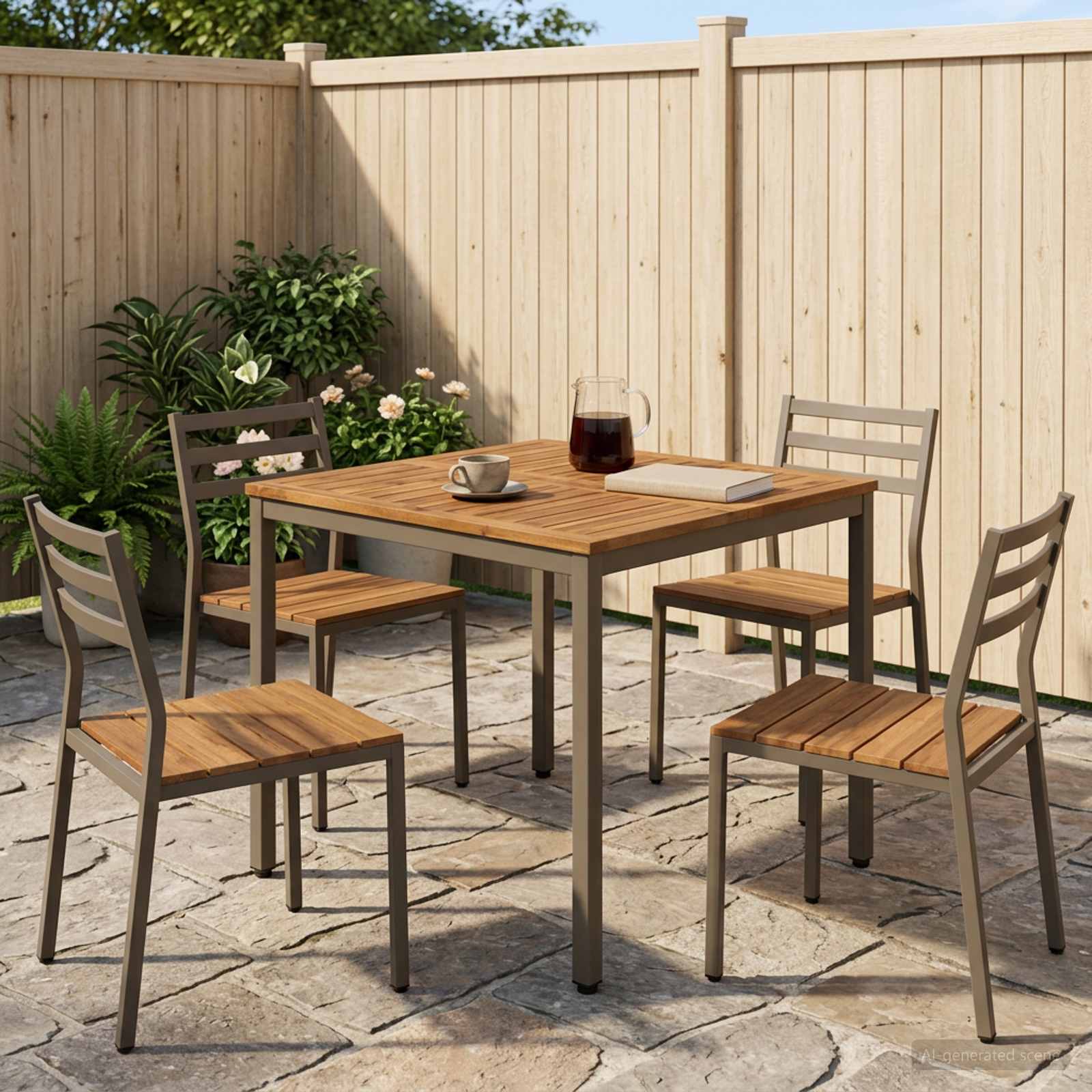 vidaXL Garden Dinner Table Natural and Coffee 80 x 80.5 x 75 cm 1