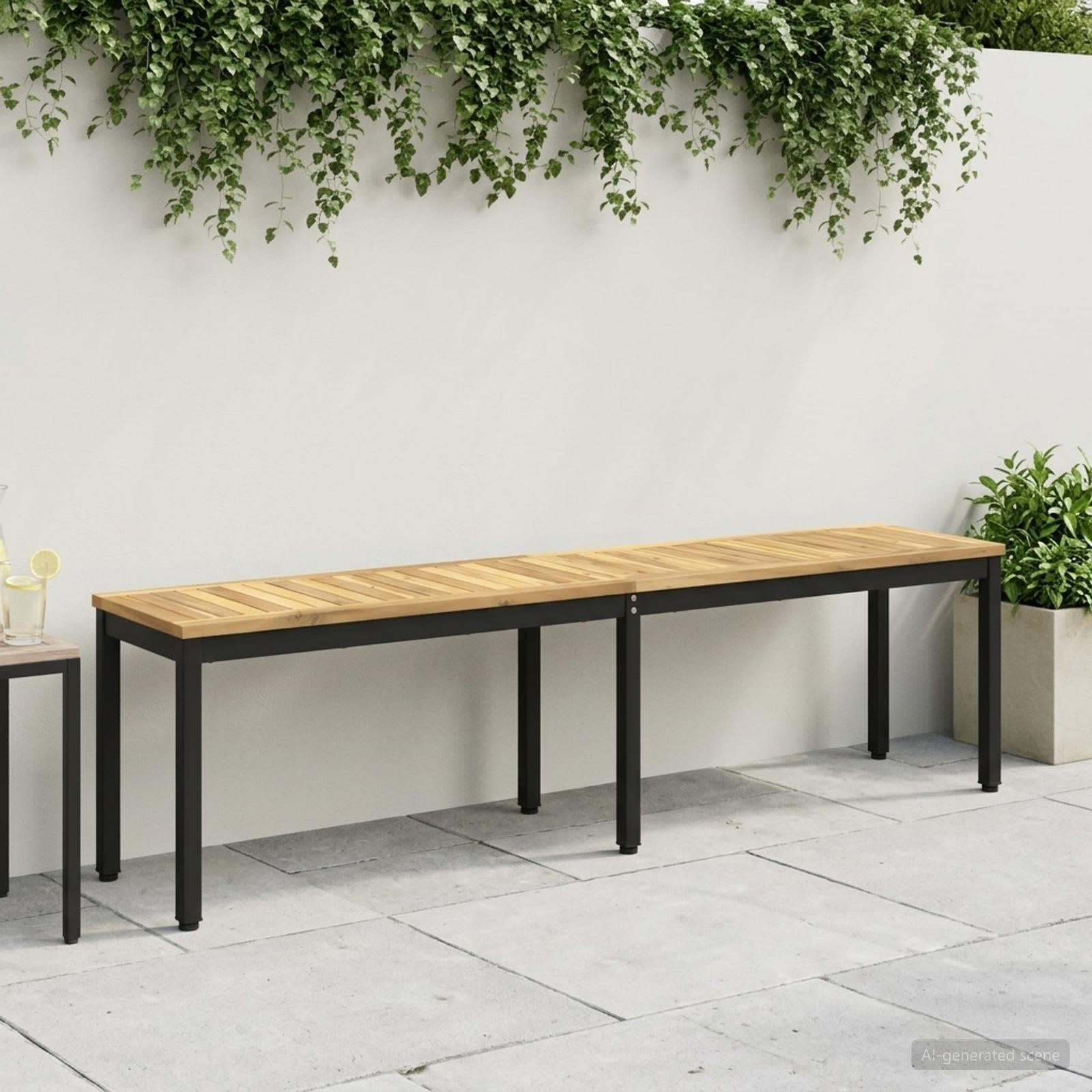 vidaXL Garden Bench 161 x 35 x 45 cm Solid Acacia Wood White and Black 1