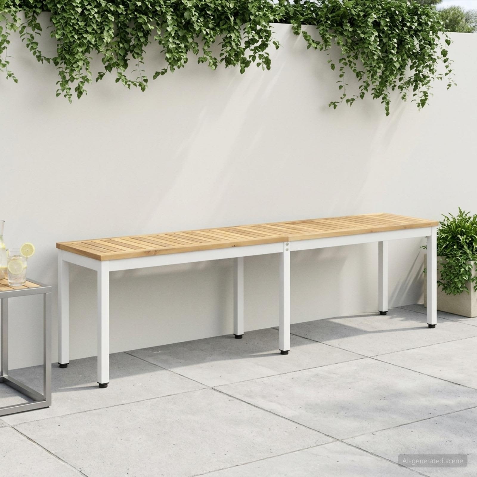 Garden Bench Solid Acacia Wood Whitewash