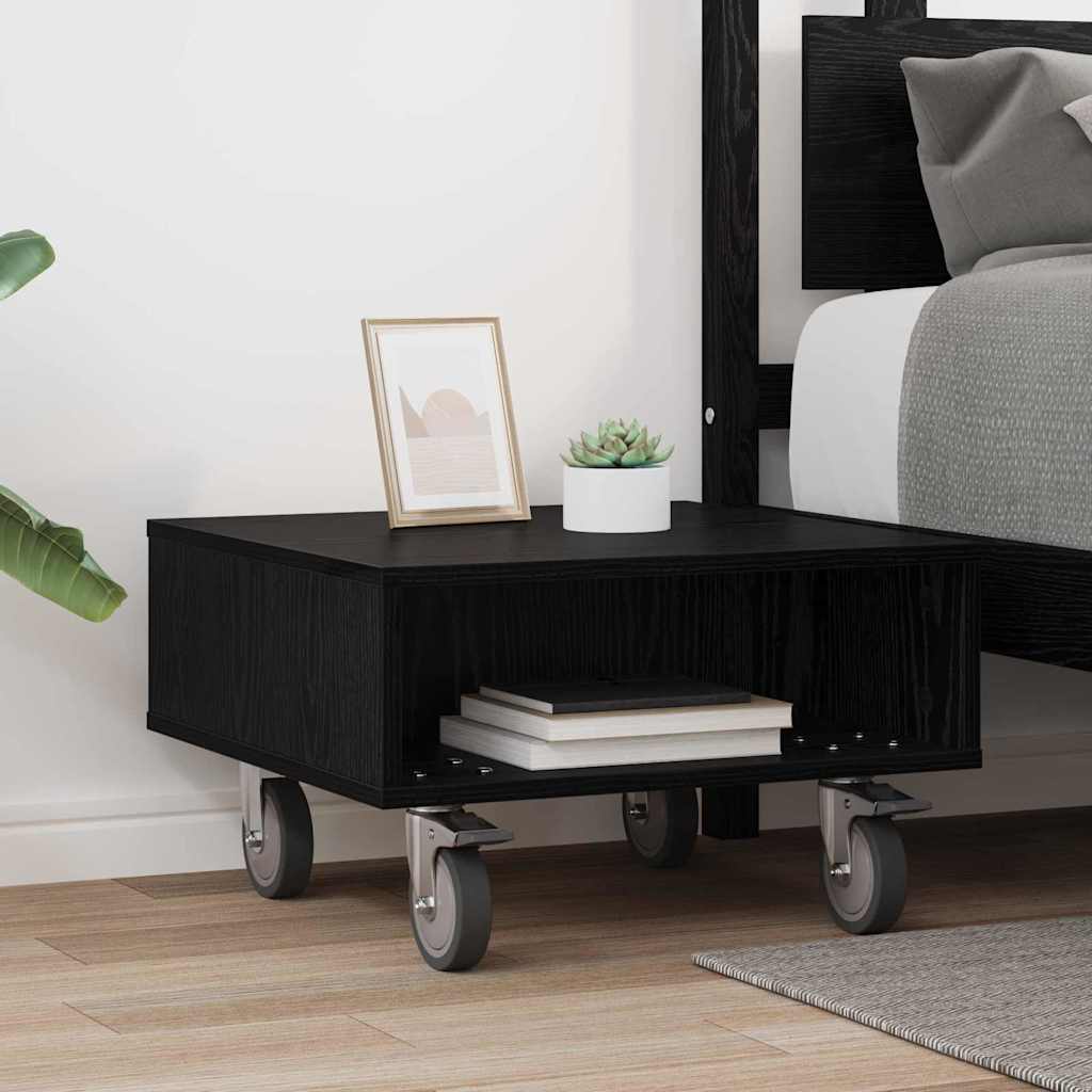 vidaXL Side Table with Wheels Black Oak 50.5 x 50 x 30 cm 4