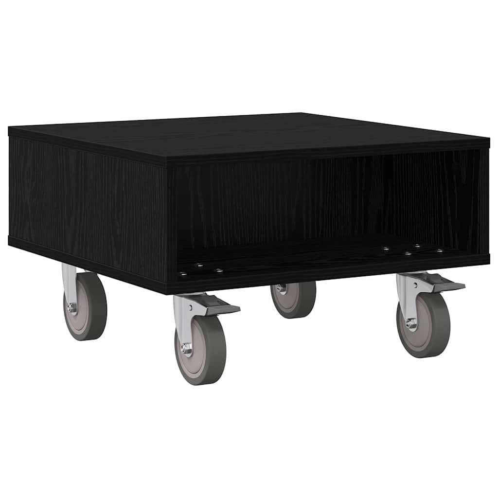 vidaXL Side Table with Wheels Black Oak 50.5 x 50 x 30 cm 2