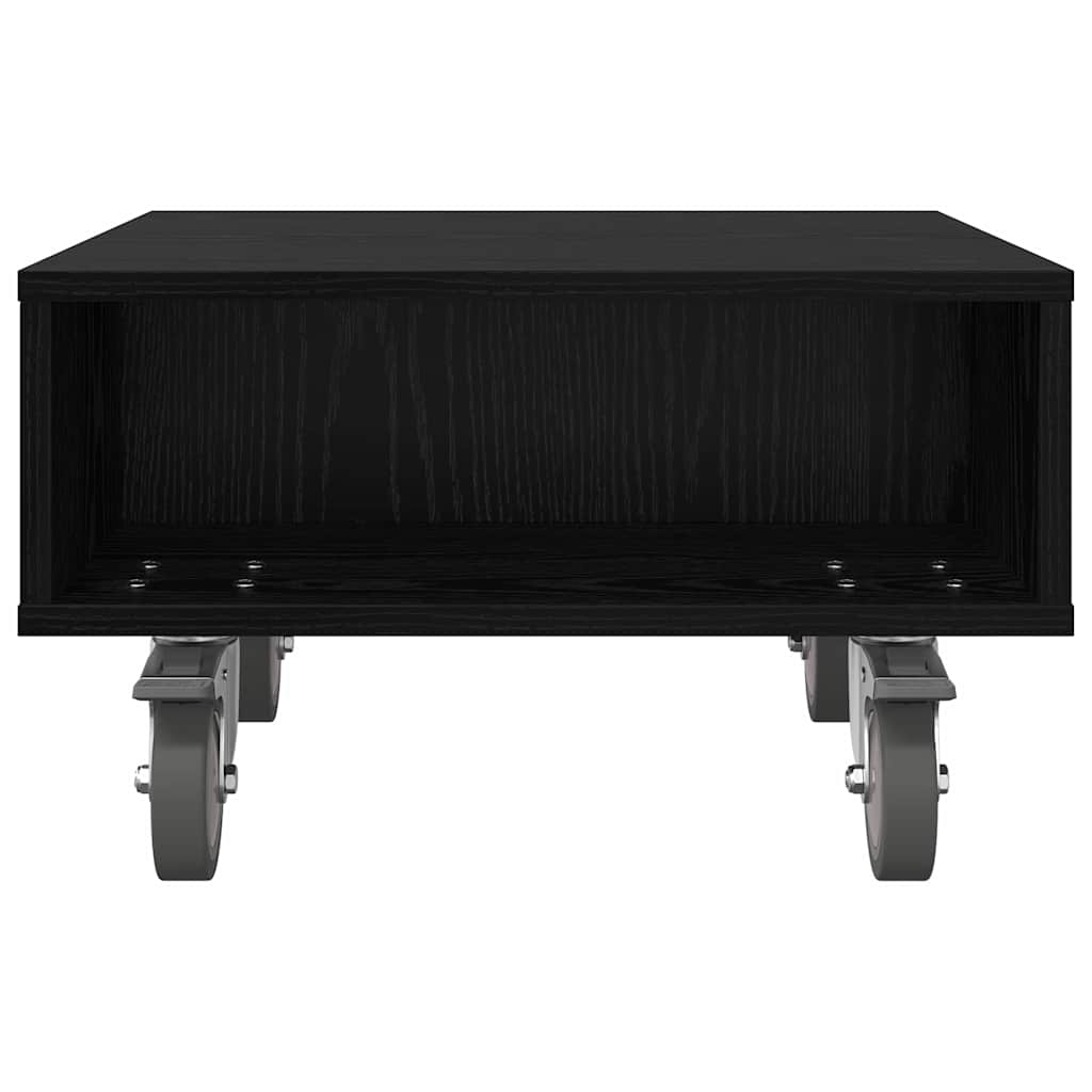 vidaXL Side Table with Wheels Black Oak 50.5 x 50 x 30 cm 5
