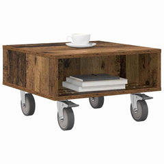 vidaXL Side Table with Wheels Old Wood 50.5 x 50 x 30 cm 3