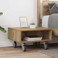 vidaXL Side Table with Wheels Artisan Oak 50.5 x 50 x 30 cm 4