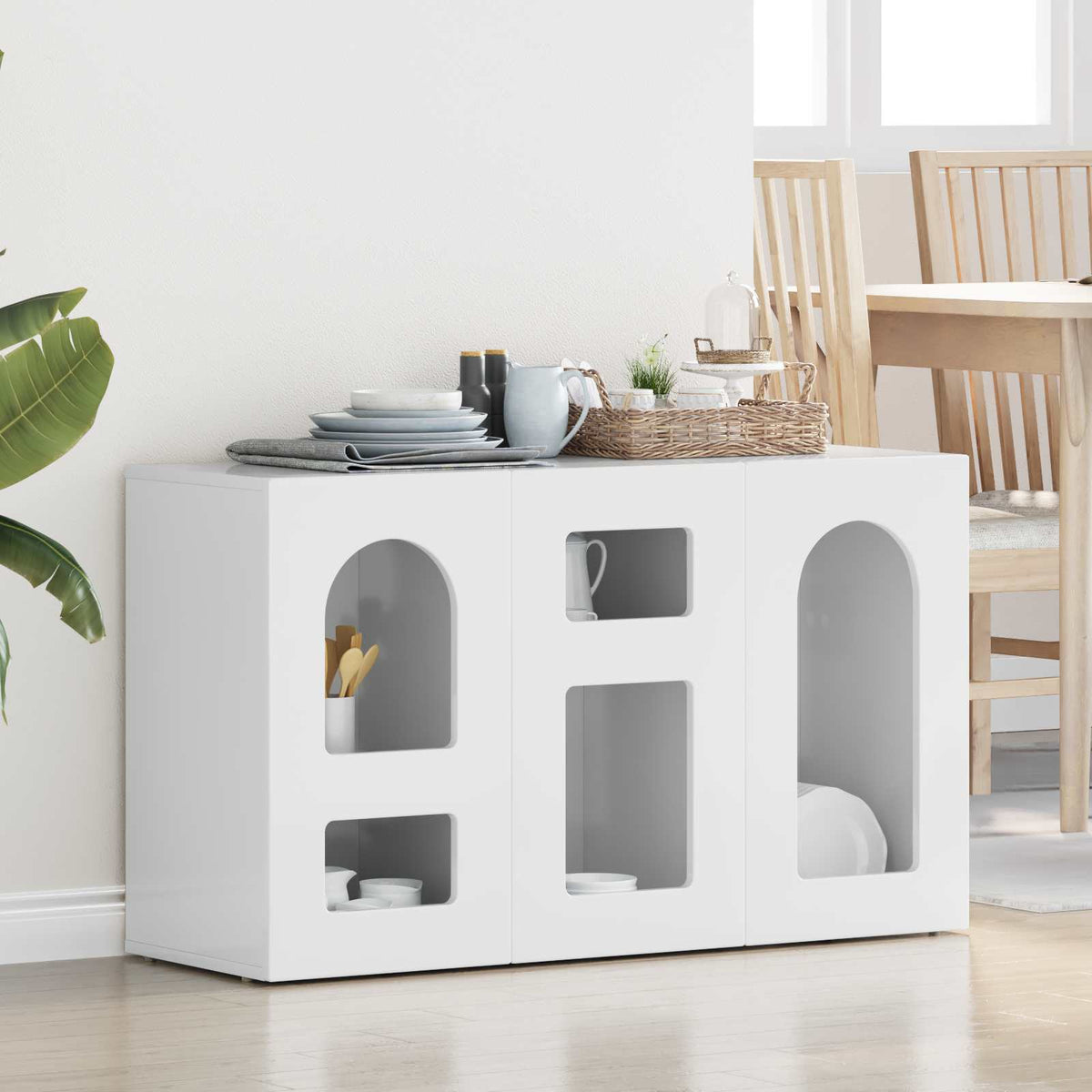 Sideboard ELST 100 x 35 x 59 cm Engineered Wood High gloss white