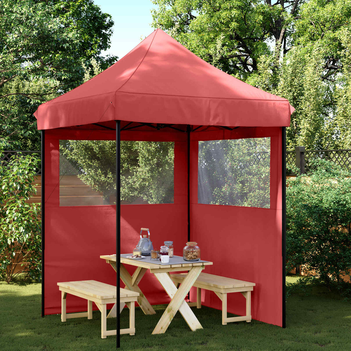 Party Tent 200 x 200 x 306 cm Oxford Fabric Yes with 2 Sidewalls Burgundy