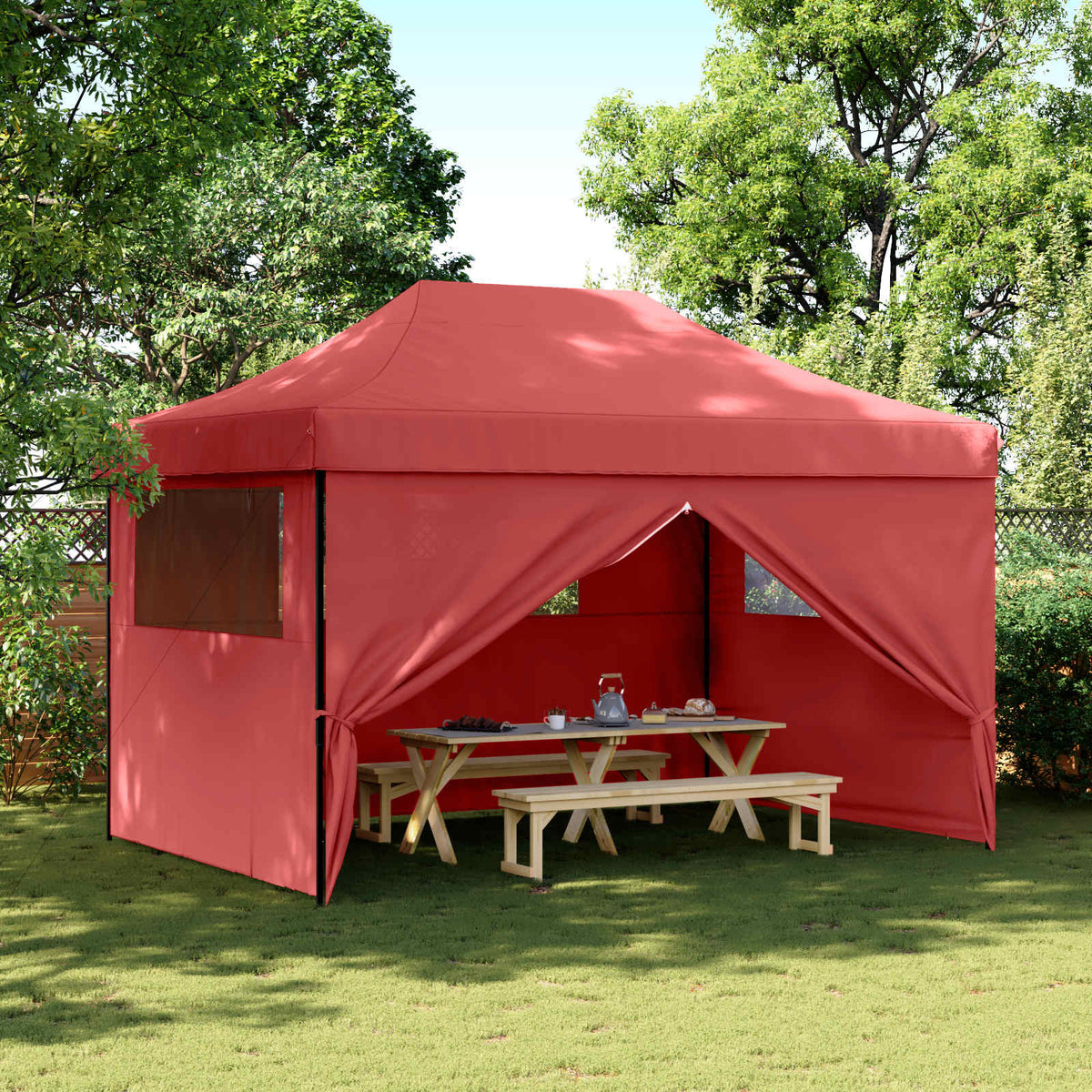 Party Tent 279 x 410 x 315 cm Oxford Fabric Yes with 4 Sidewalls Burgundy