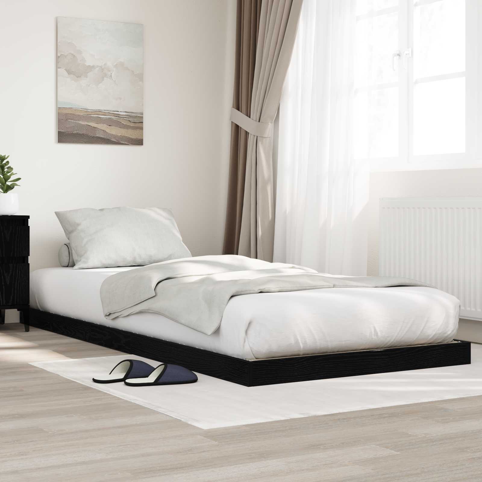 vidaXL Floor Bed Frame Black Oak 75 x 190 cm Engineered Wood 1