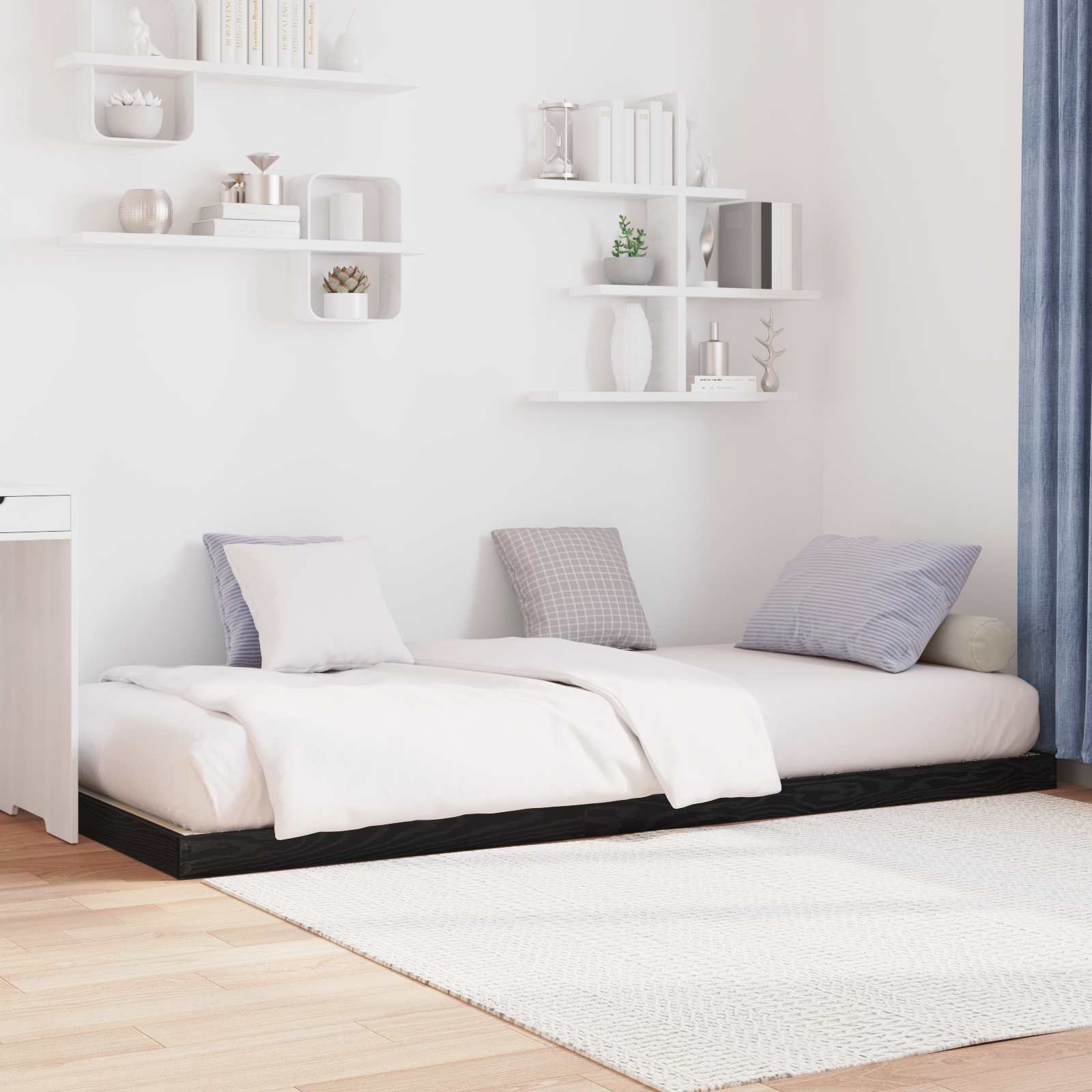 vidaXL Floor Bed Frame Black Oak 75 x 190 cm Engineered Wood 3