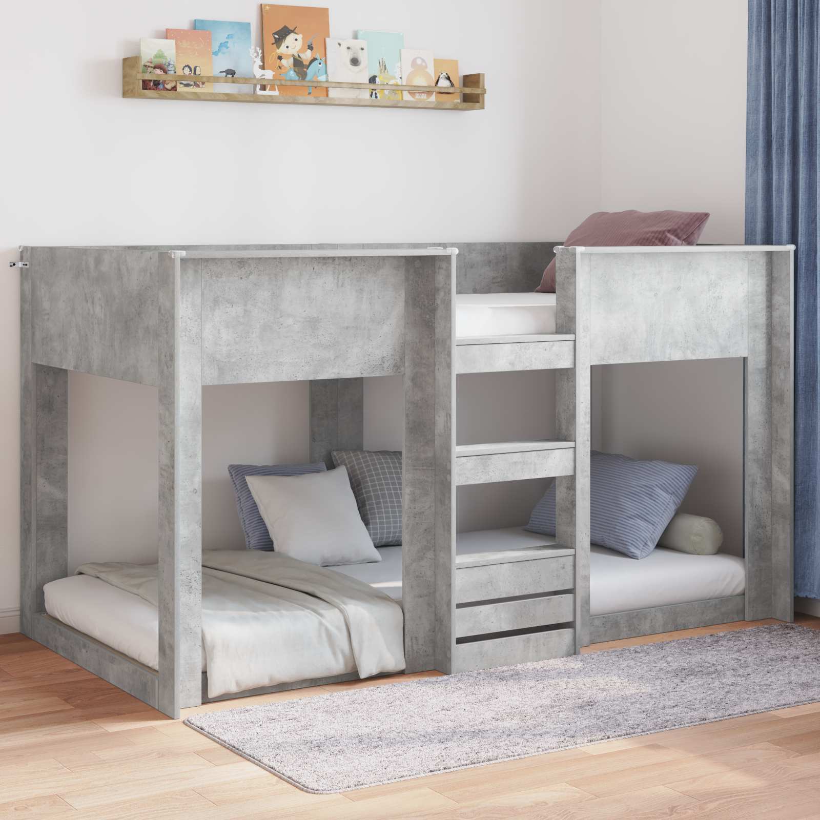 vidaXL Floor Bed Frame Concrete Grey 75 x 190 cm Engineered Wood 4
