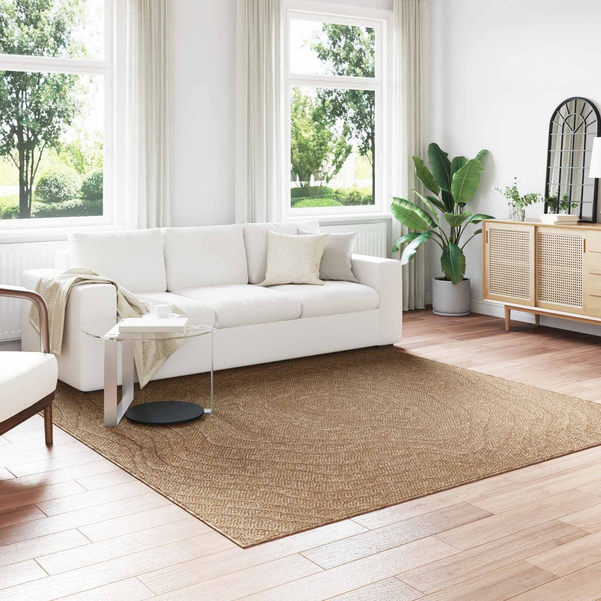Indoor and Outdoor Rug AGIRA Natural Polyester Waveform 240 x 240 cm