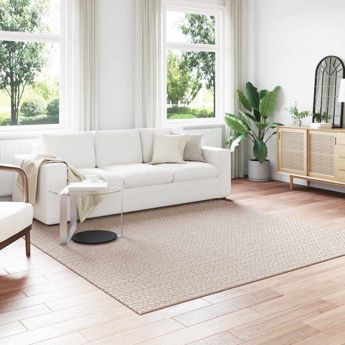 Area Rugs Rectangular FARO Cream Polyester 240 x 240 cm