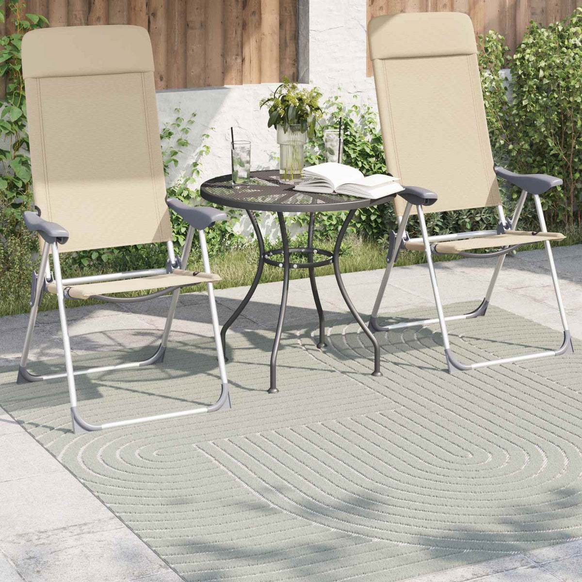 Indoor and Outdoor Rug PALMERAS Polyester Zen sand Green 120 x 120 cm