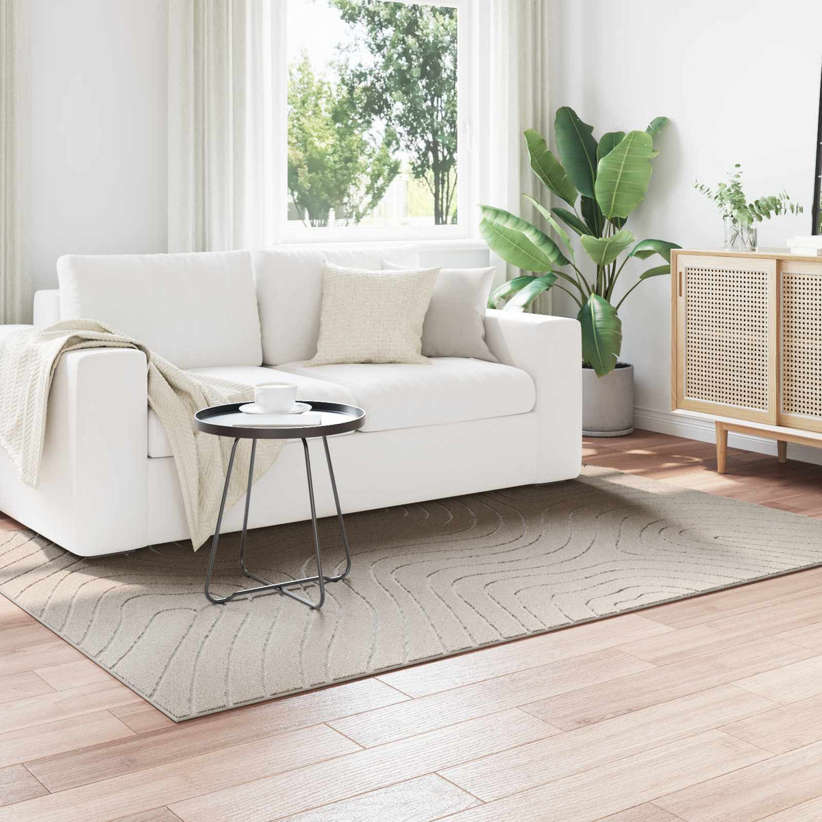 vidaXL Indoor and Outdoor Rug PALMERAS Polyester Waveform Cream