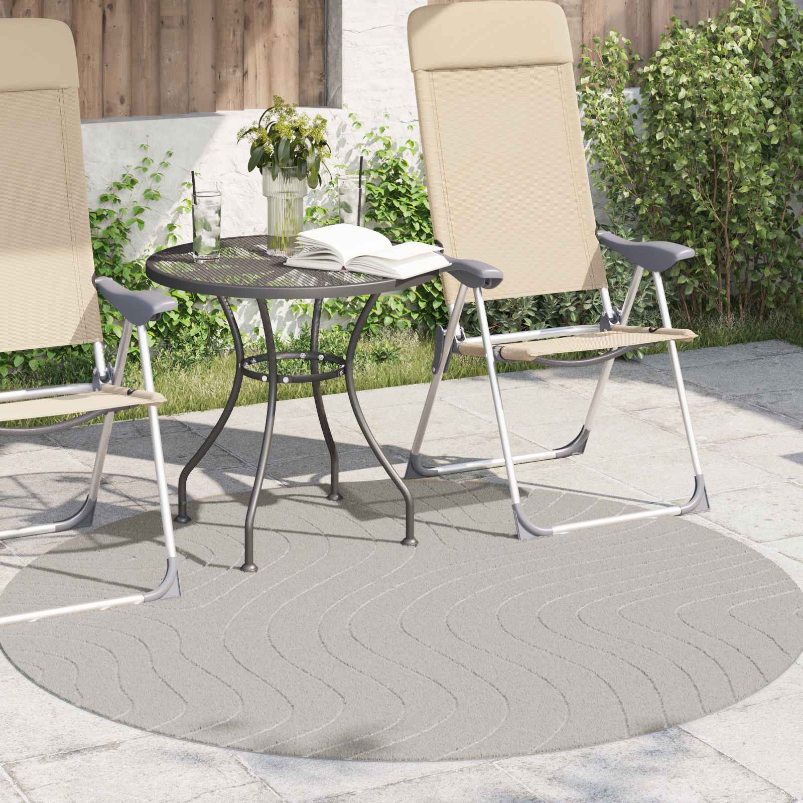 vidaXL Indoor and Outdoor Rug PALMERAS Cream Ø 120 CM Polyester 3