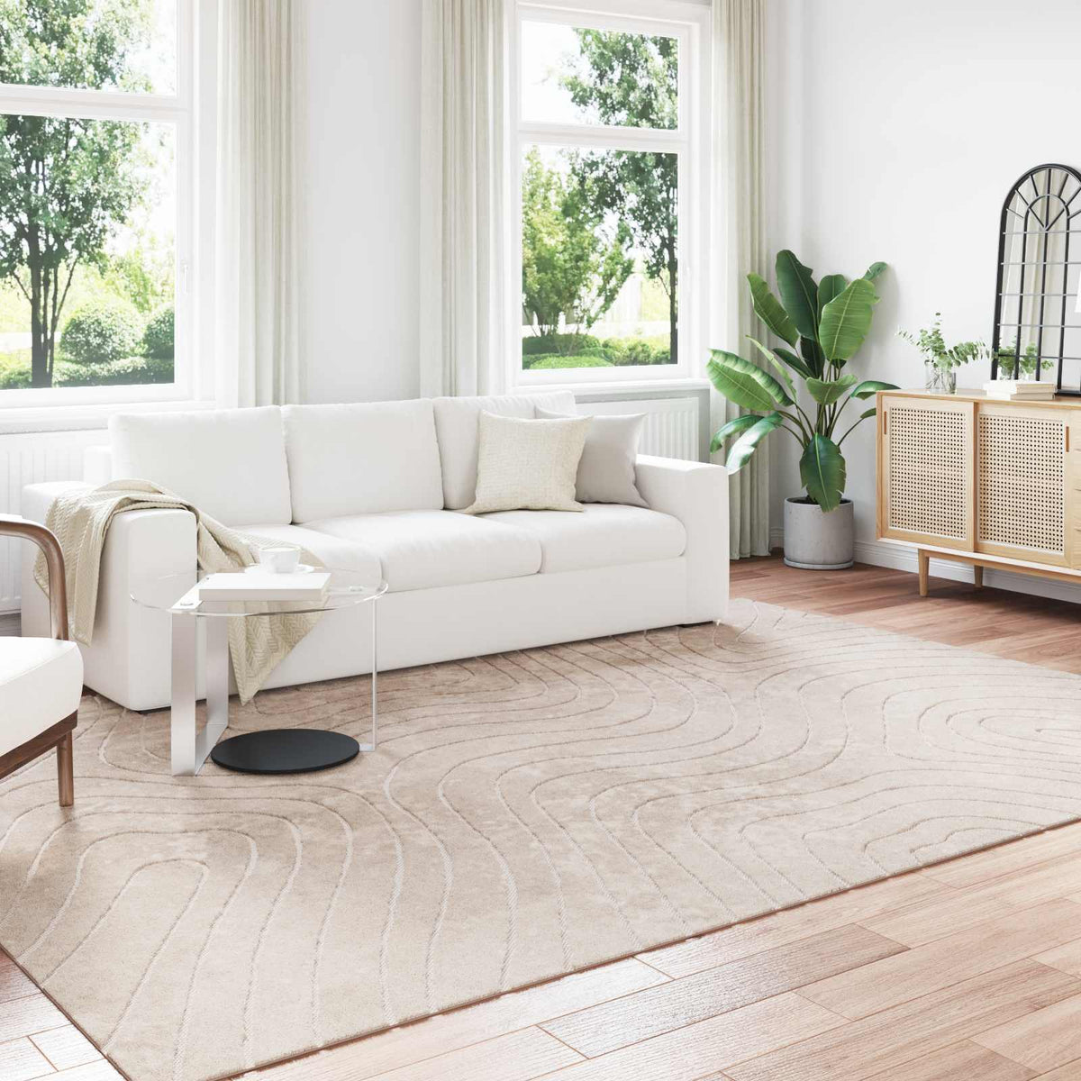 vidaXL Indoor and Outdoor Rug PALMERAS Polyester Waveform Beige