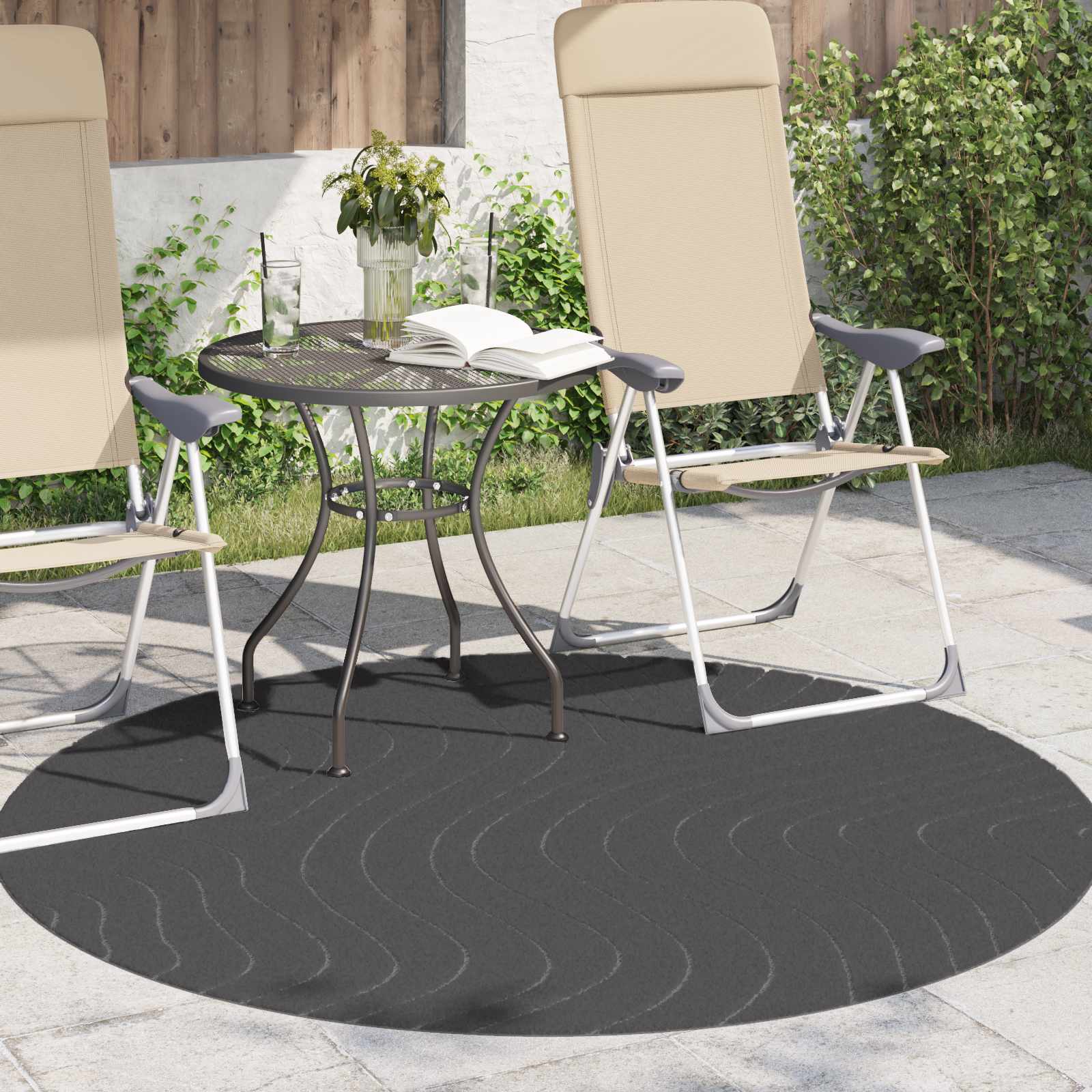 vidaXL Indoor and Outdoor Rug PALMERAS Anthracite Ø 120 CM Polyester 3