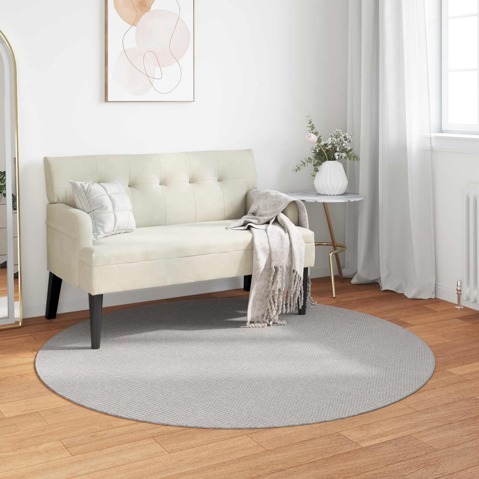 vidaXL Indoor Rug LUGO Cream and Grey Ø 120 CM Polyester 1