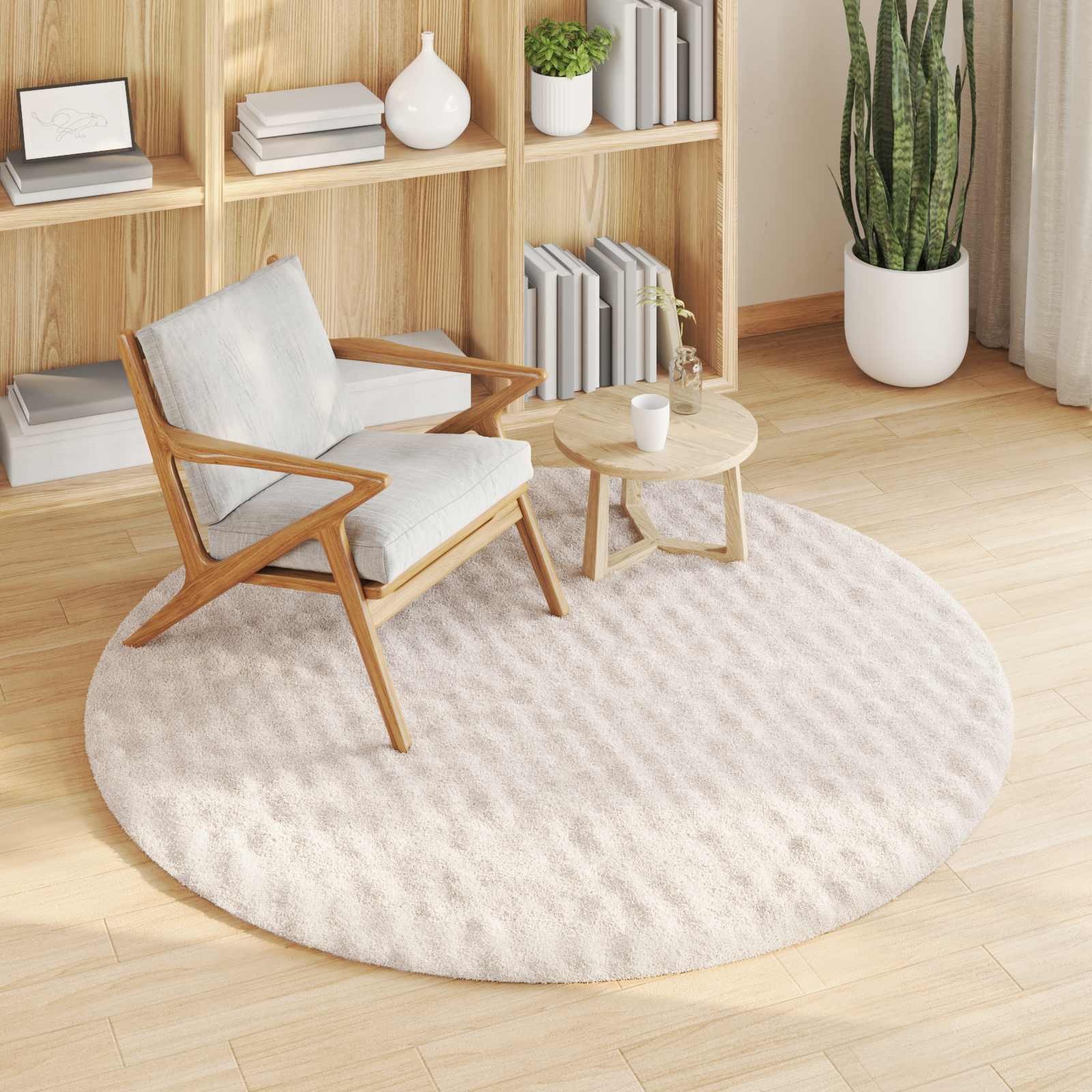 vidaXL Area Rugs Round SIROLO Beige Ø 160 CM Polyester 3