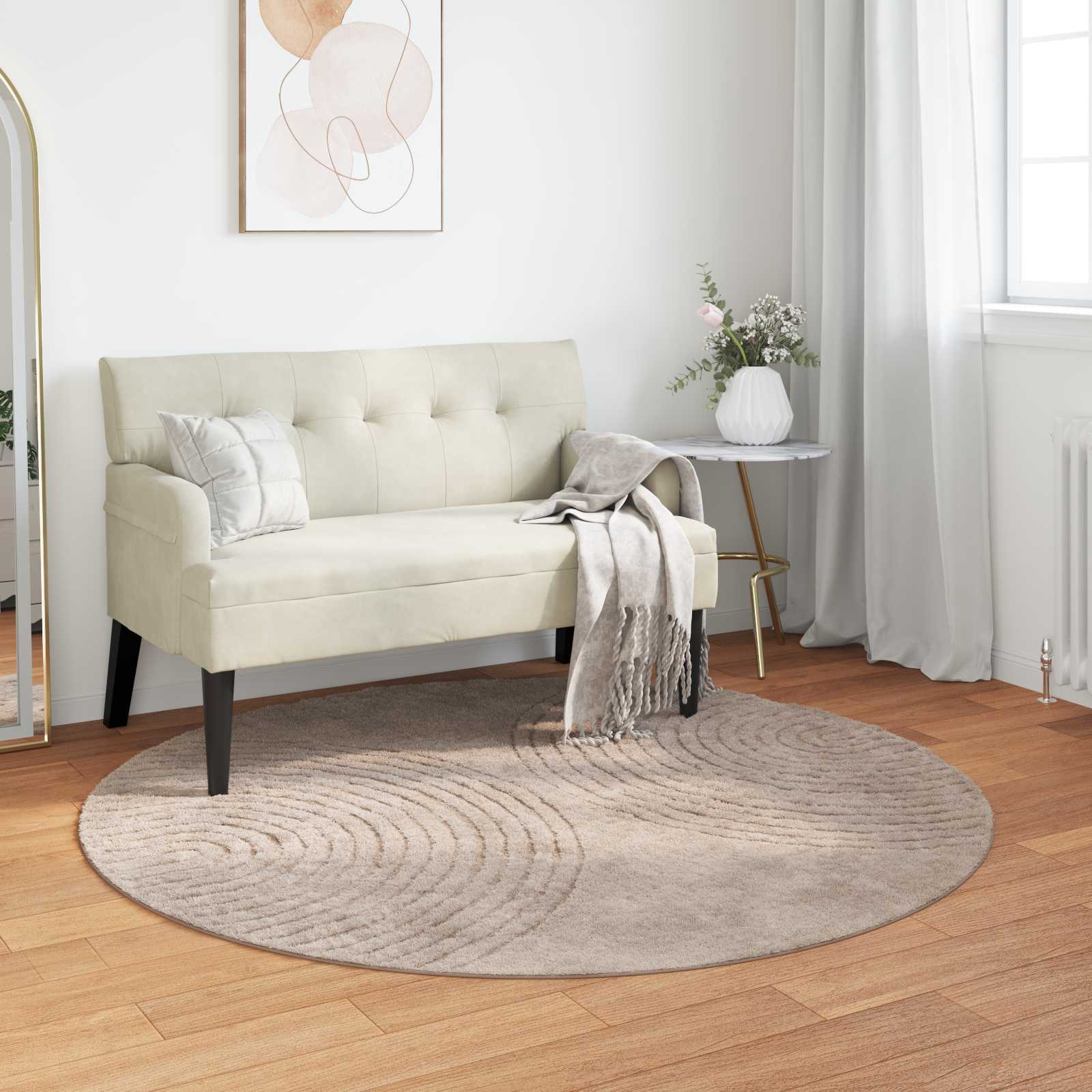 vidaXL Indoor Rug GALATI Beige Ø 160 CM Polyester 1