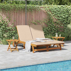 Sun Lounger 2 pcs Solid Acacia Wood Brown Beige 2-Person sun lounger +2x table