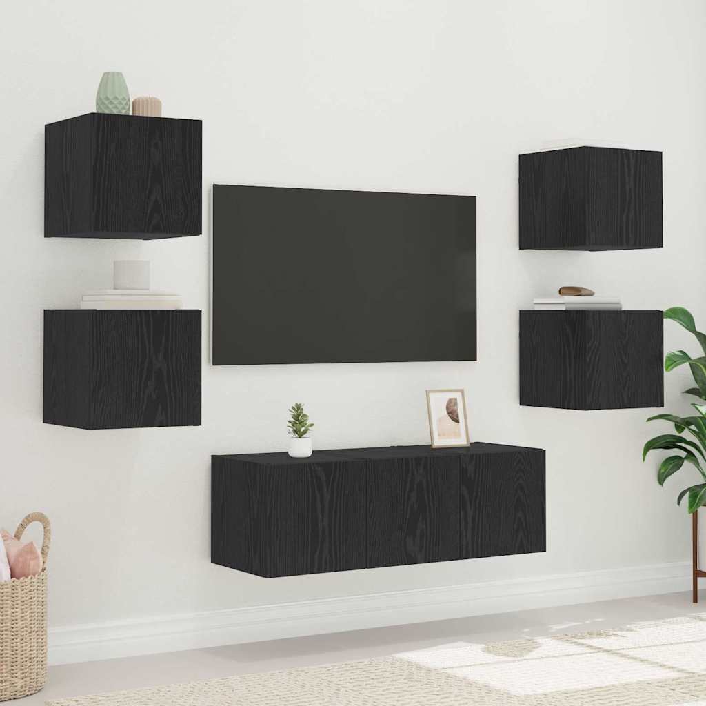 vidaXL TV Wall Cabinet 30.5 x 35 x 30 cm Black Oak Engineered Wood 6
