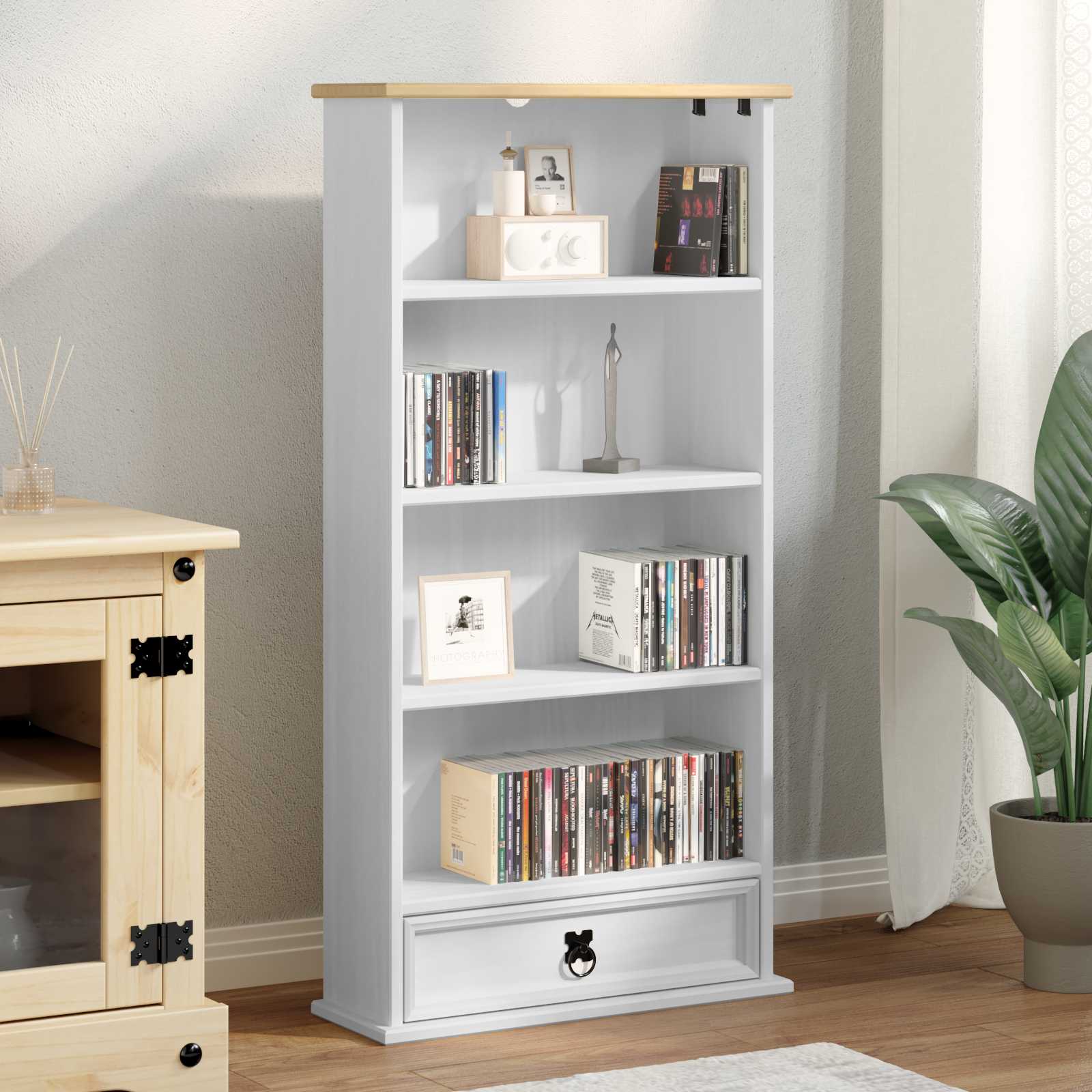 CD cabinet 52 x 17.5 x 103 cm Solid Pine Wood White