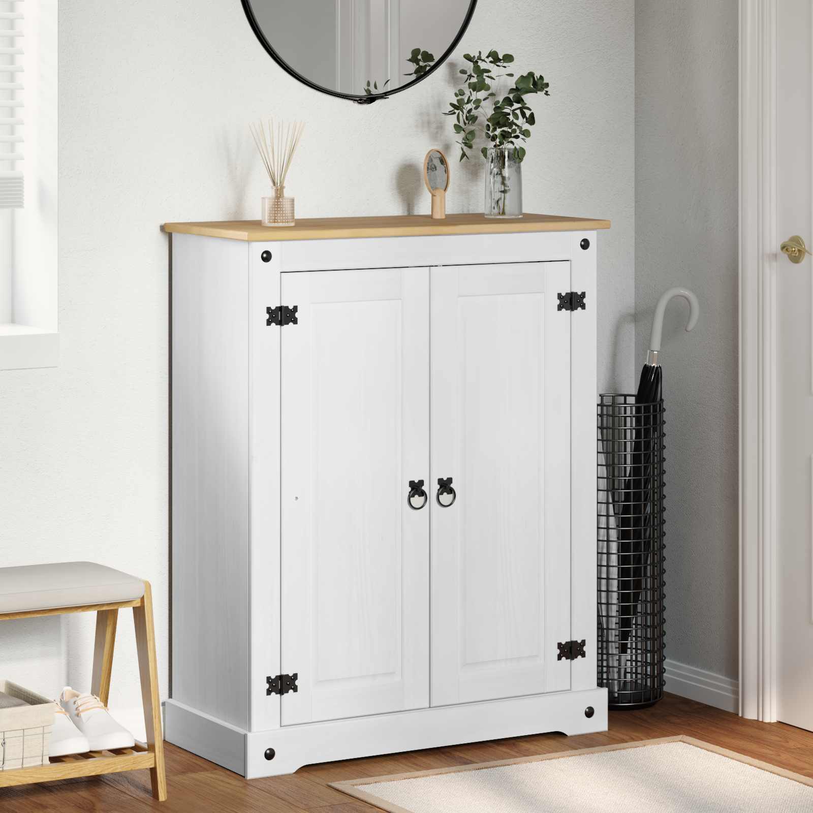 vidaXL Shoe Cabinet with Door White 86 x 38.5 x 108 cm Solid Pine Wood 1