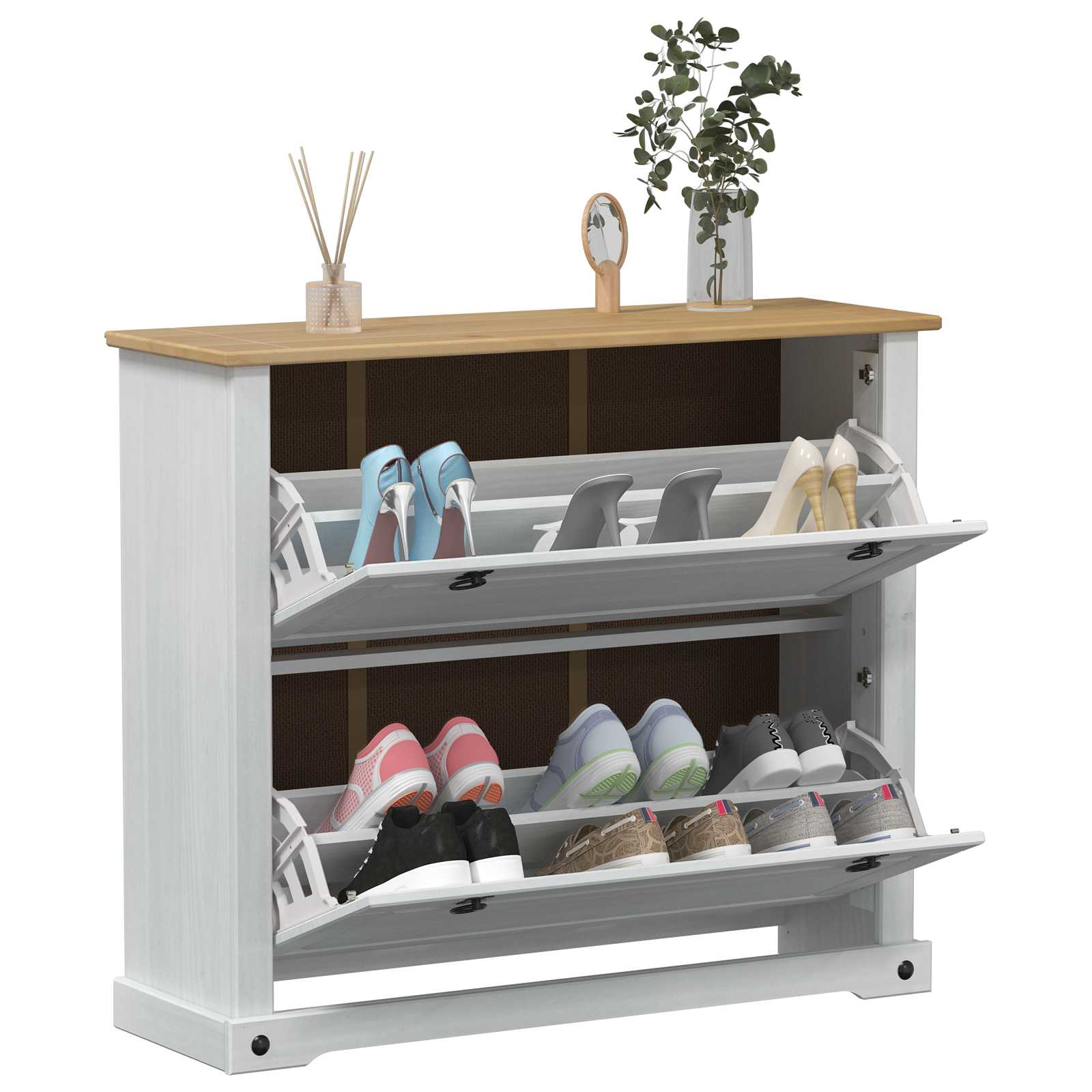 vidaXL Shoe Cabinet Corona White 99 x 32 x 85 cm Solid Pine Wood 3