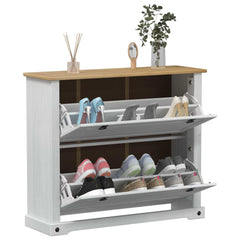 vidaXL Shoe Cabinet Corona White 99 x 32 x 85 cm Solid Pine Wood 3