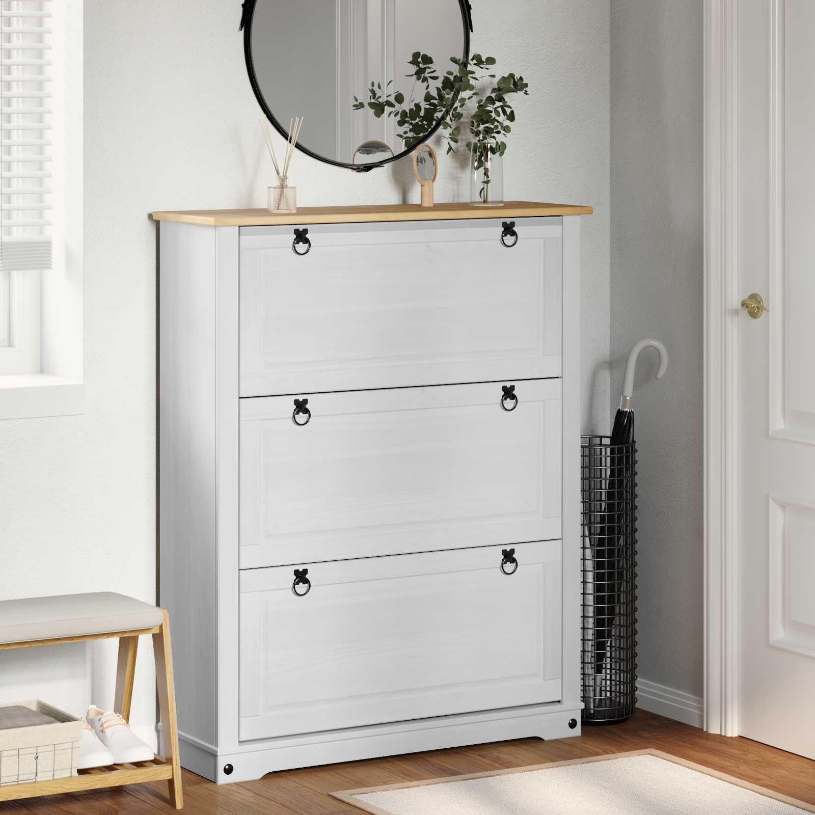 vidaXL Shoe Cabinet Corona White 99 x 32 x 122 cm Solid Pine Wood 1