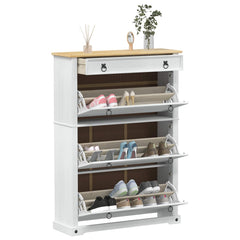 vidaXL Shoe Cabinet Corona White 99 x 32 x 138 cm Solid Pine Wood 3